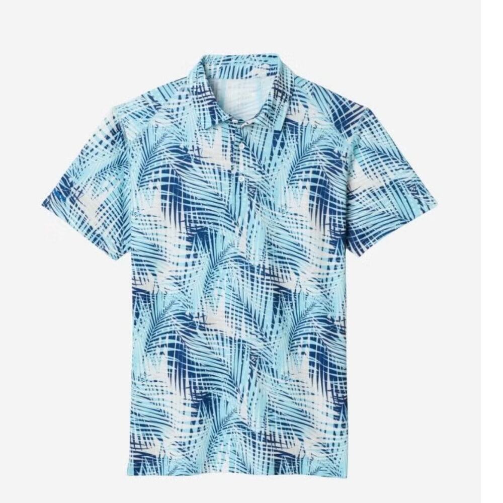 Bonobos M-Flex Palm Secret Golf Polo Shirt Mens Medium Slim Fit Blue Tropical